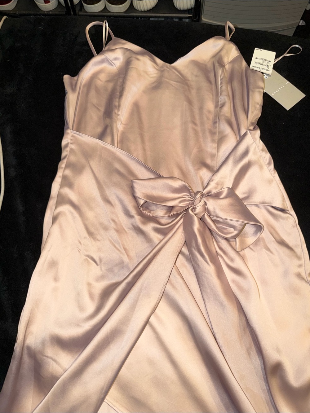 Satin Slip Dress with Front Tie - Blush Pink